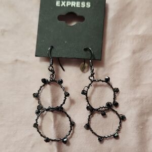Express Black Beaded Hoop Earrings